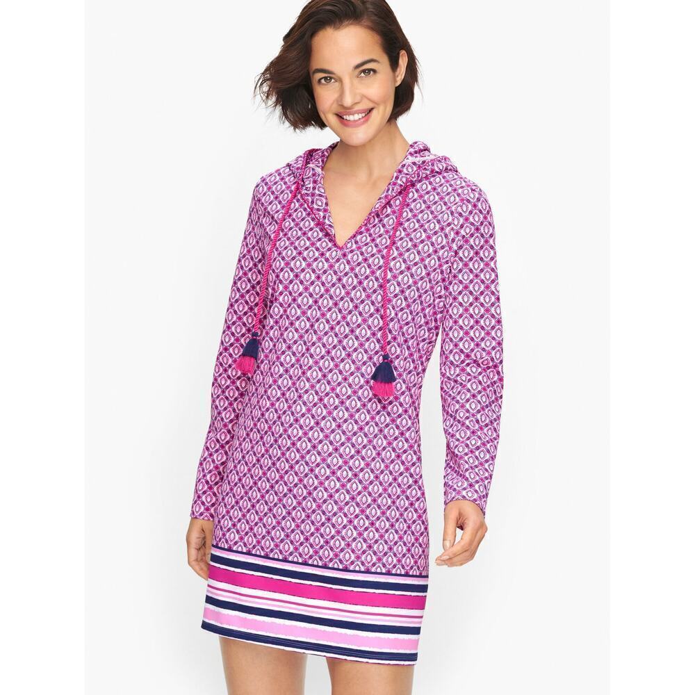 Talbots Cabana Life Sapphire Hooded Beach Cover-Up UPF 50+ Sz S Resort Vacation